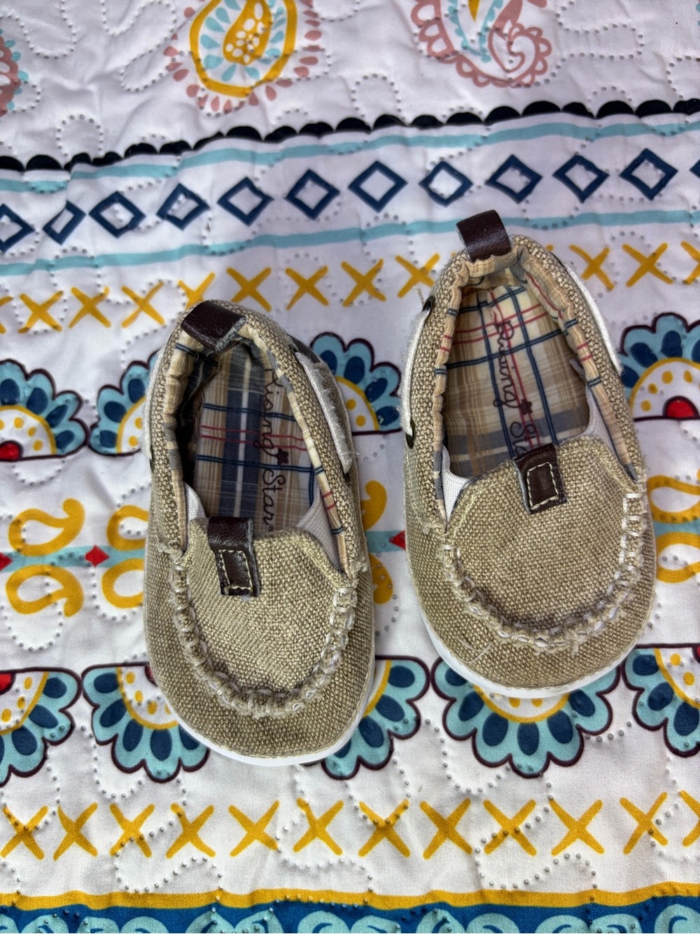 Rising Star Tan Canvas Baby Walker Shoes